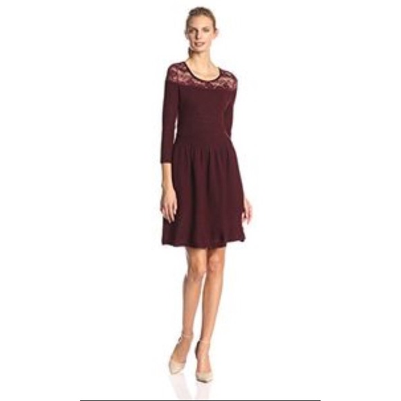 Jessica Simpson Dresses & Skirts - Jessica Simpson Opera Ribbed Sweater Dress Lace Wine Red Christmas 60347666 M